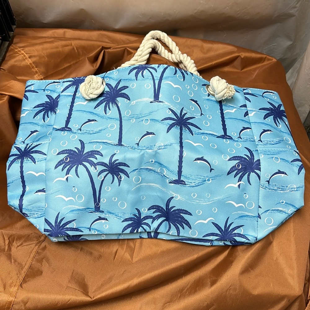 New Travel Bag beach tote, large, travel, foldable, blue dolphins rope handle